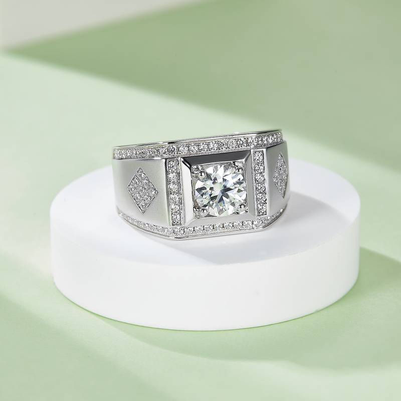 秋生款S925银镀白金MoissaniteMen's Ring1ctD级